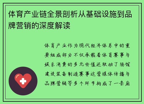 体育产业链全景剖析从基础设施到品牌营销的深度解读 体育产业链全景剖析从基础设施到品牌营销的深度解读